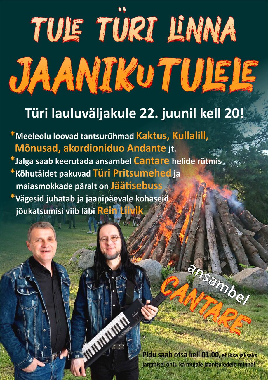 Event Türi linna jaanilõke ansambliga Cantare Türi lauluväljakul illustratsioon