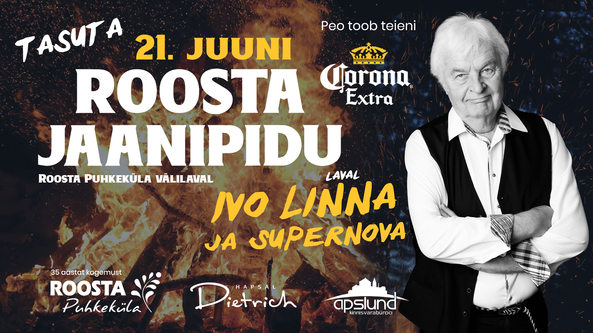 Event Roosta Jaanipidu 21.06 Ivo Linna ja Supernovaga illustratsioon